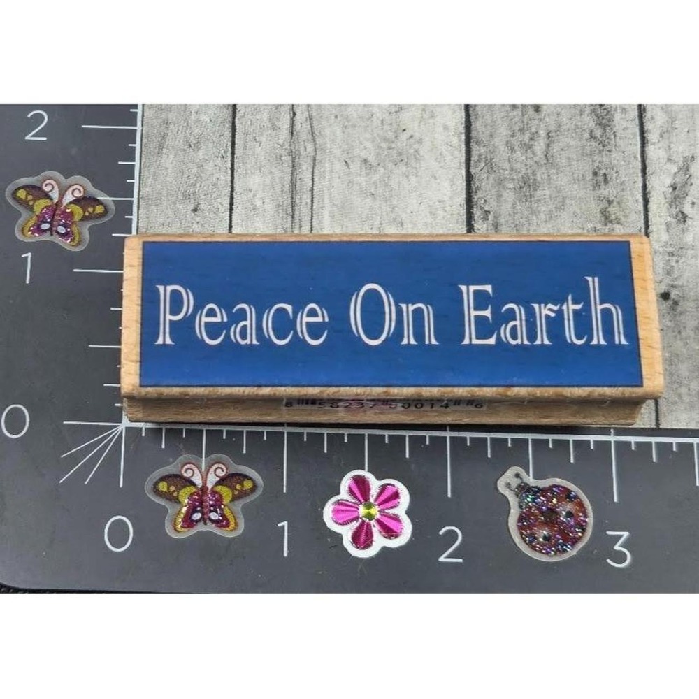 Studio G Peace On Earth Print Christmas Rubber Stamp Wood #i26